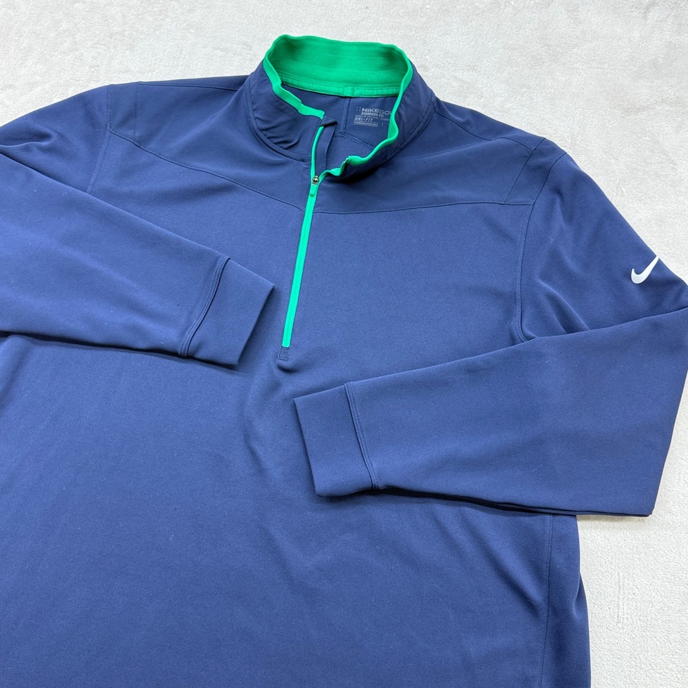 Nike Golf 1/4 Zip Pullover Mens 2XL Navy Blue Green Dri-FIT Performance Stretch